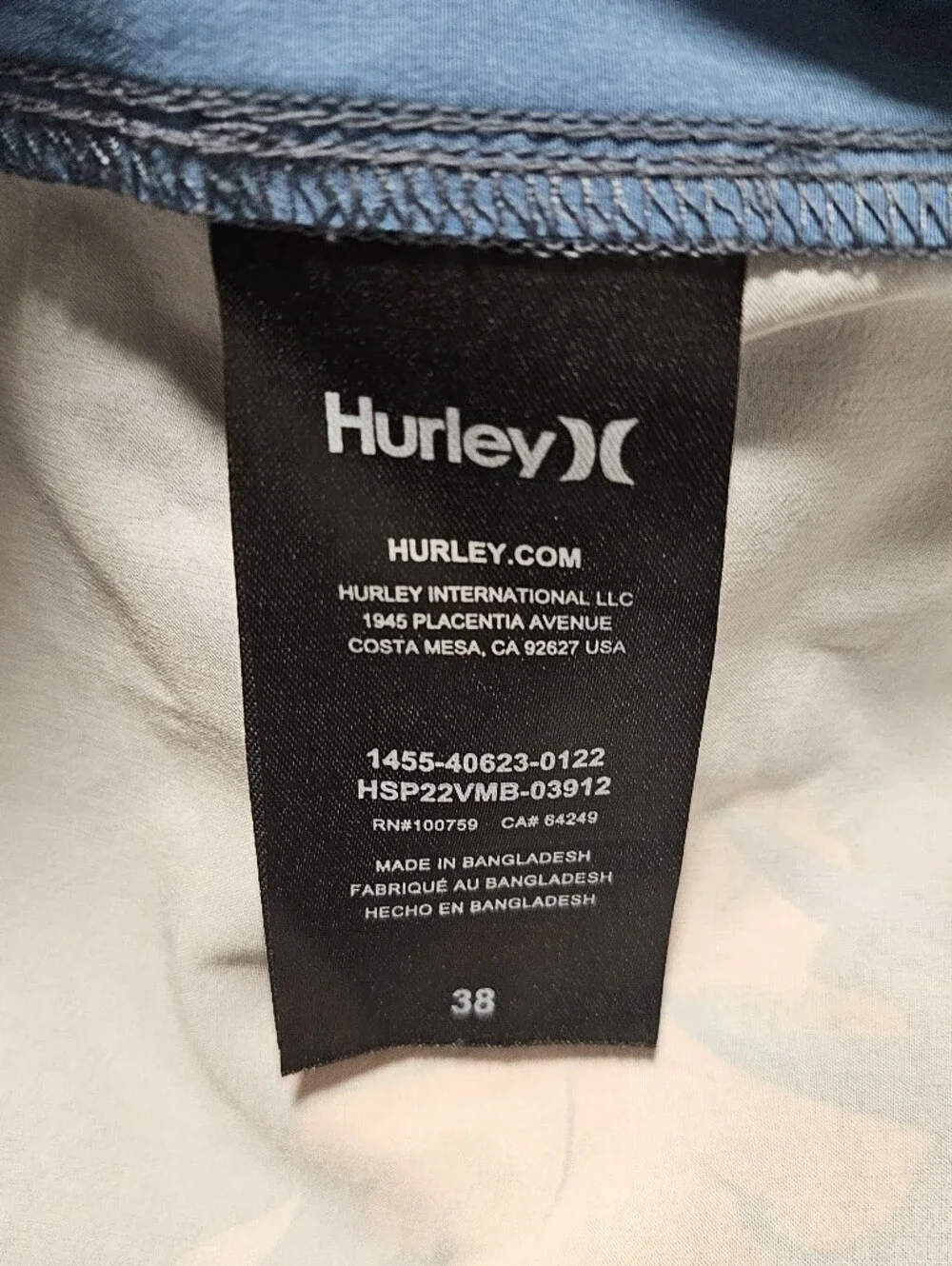 Hurley Swim Trunks Unlined Men's Blue & Orange Floral Front Key Pocket Size 38